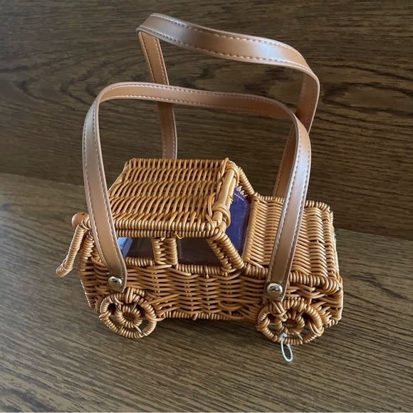 Tommy Bahama Tan Woven Rattan Car-Shaped Satchel - Picture 11 of 16